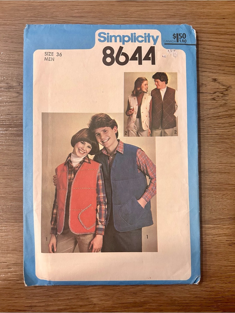 Vintage 1978 Simplicity 8644 Uncut Vest Sewing Pattern Unisex